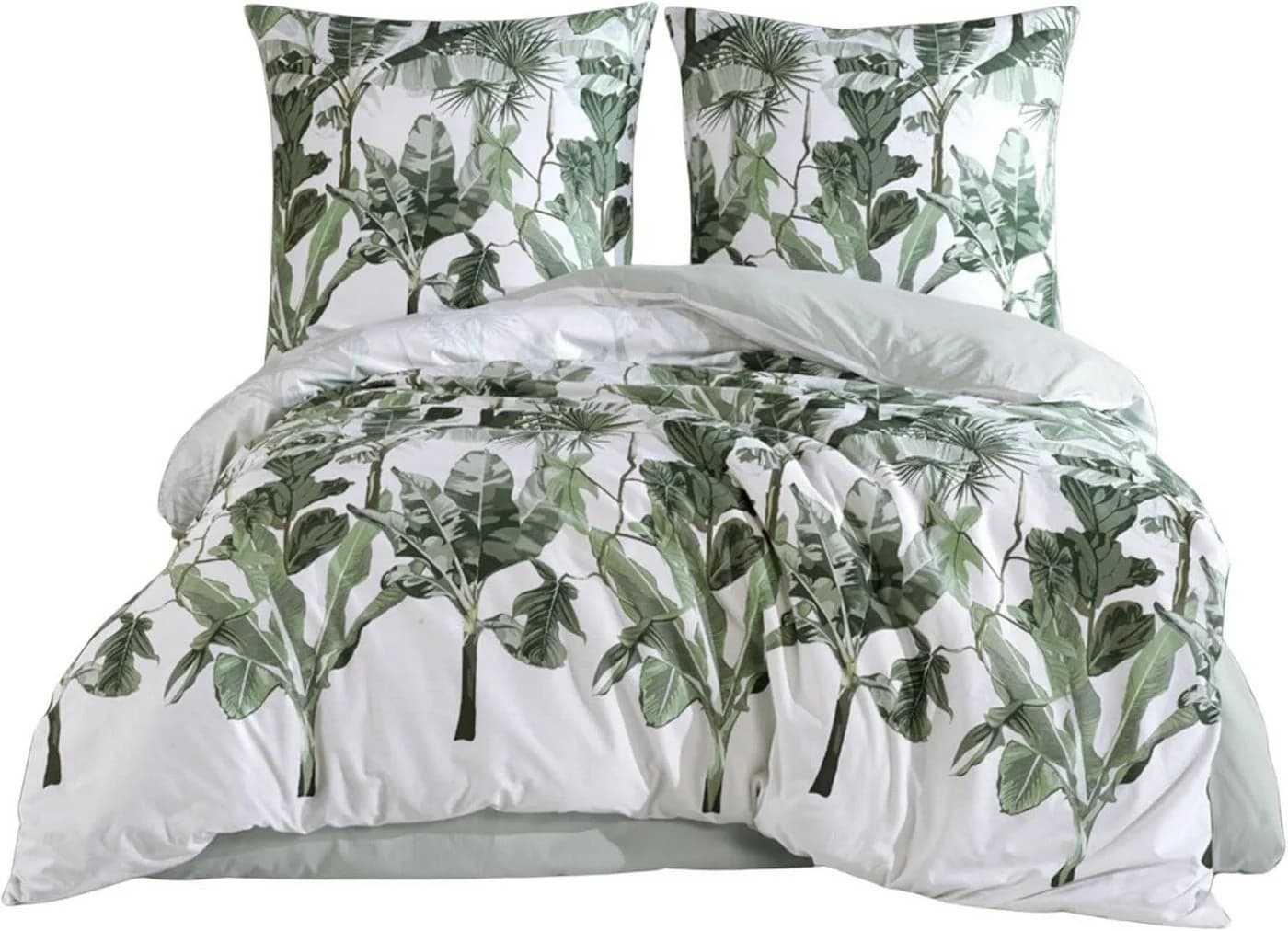 yadetextil Renforce Bettwäsche 3-tlg. Weiß/Grün Tropical Blattmuster - Bild 2