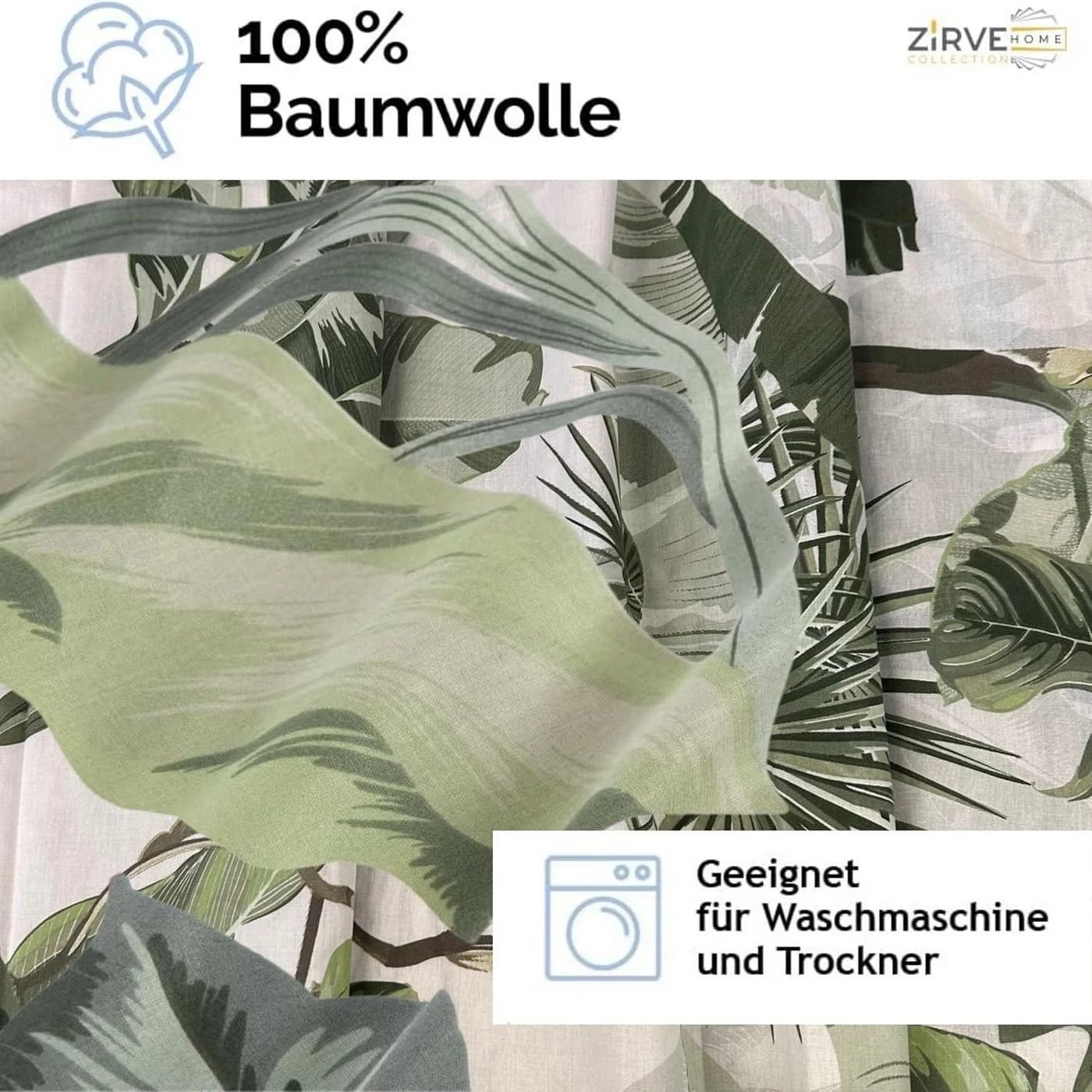yadetextil Renforce Bettwäsche 3-tlg. Weiß/Grün Tropical Blattmuster - Bild 3
