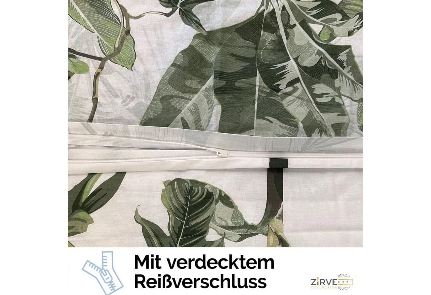 yadetextil Renforce Bettwäsche 3-tlg. Weiß/Grün Tropical Blattmuster - Bild 4