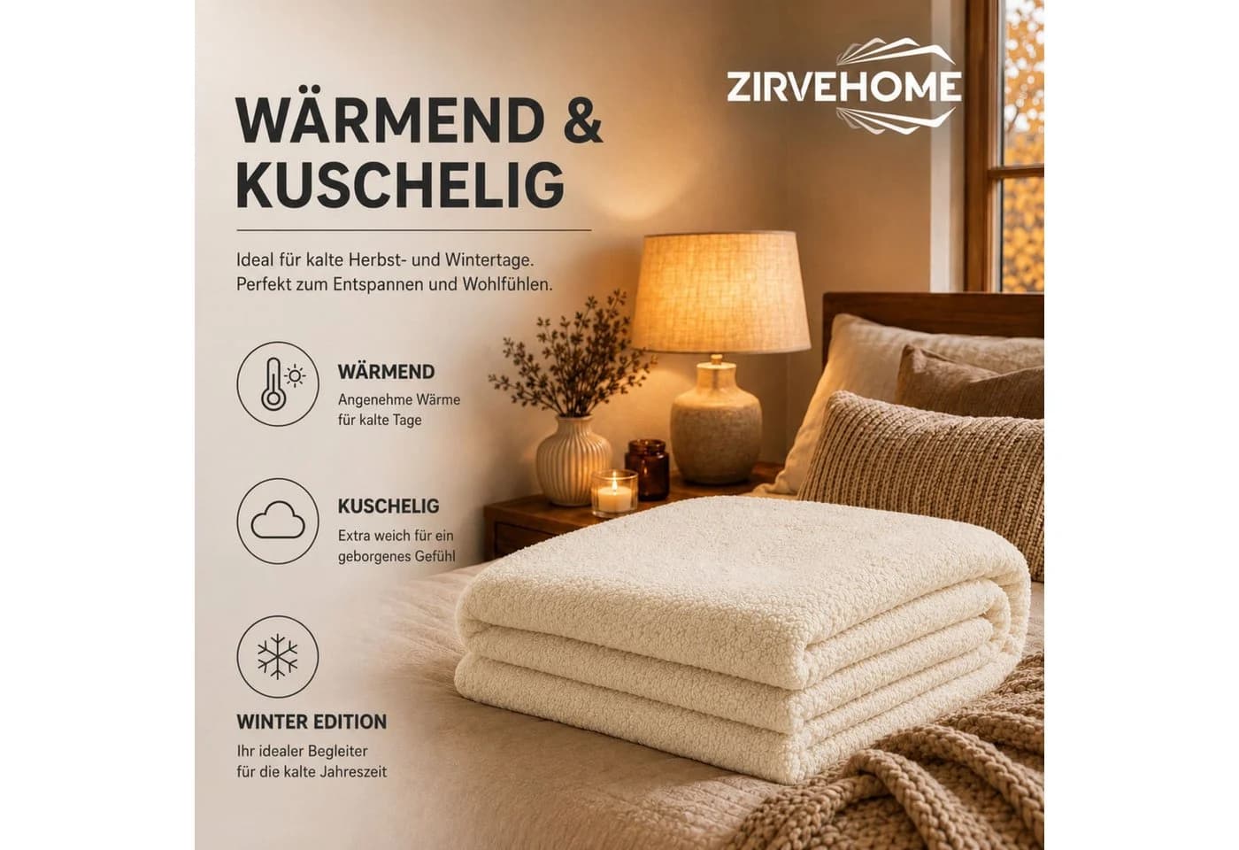 ZIRVEHOME Wohndecke Kuscheldecke Natur Polyester - Bild 3