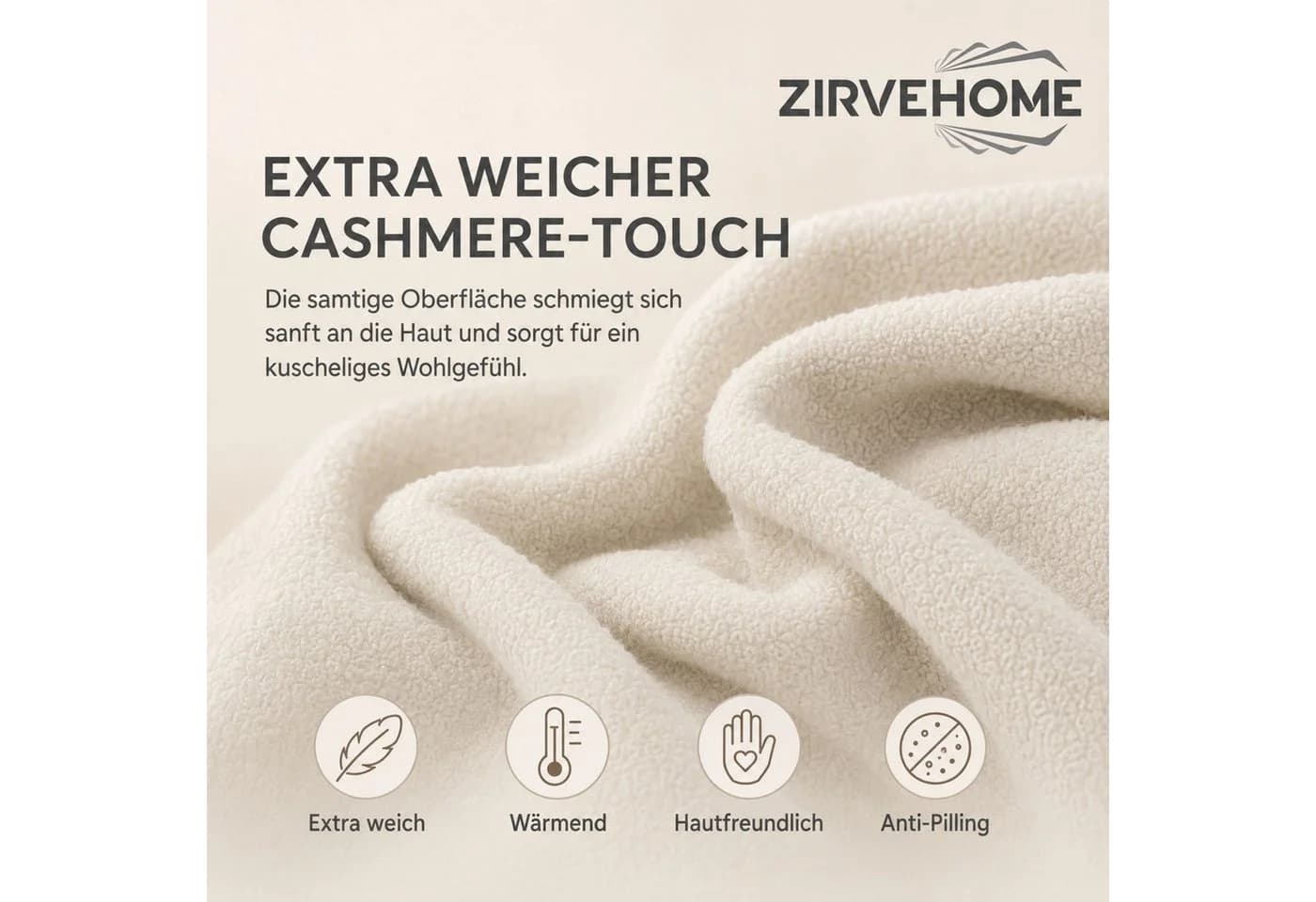 ZIRVEHOME Wohndecke Kuscheldecke Natur Polyester - Bild 4