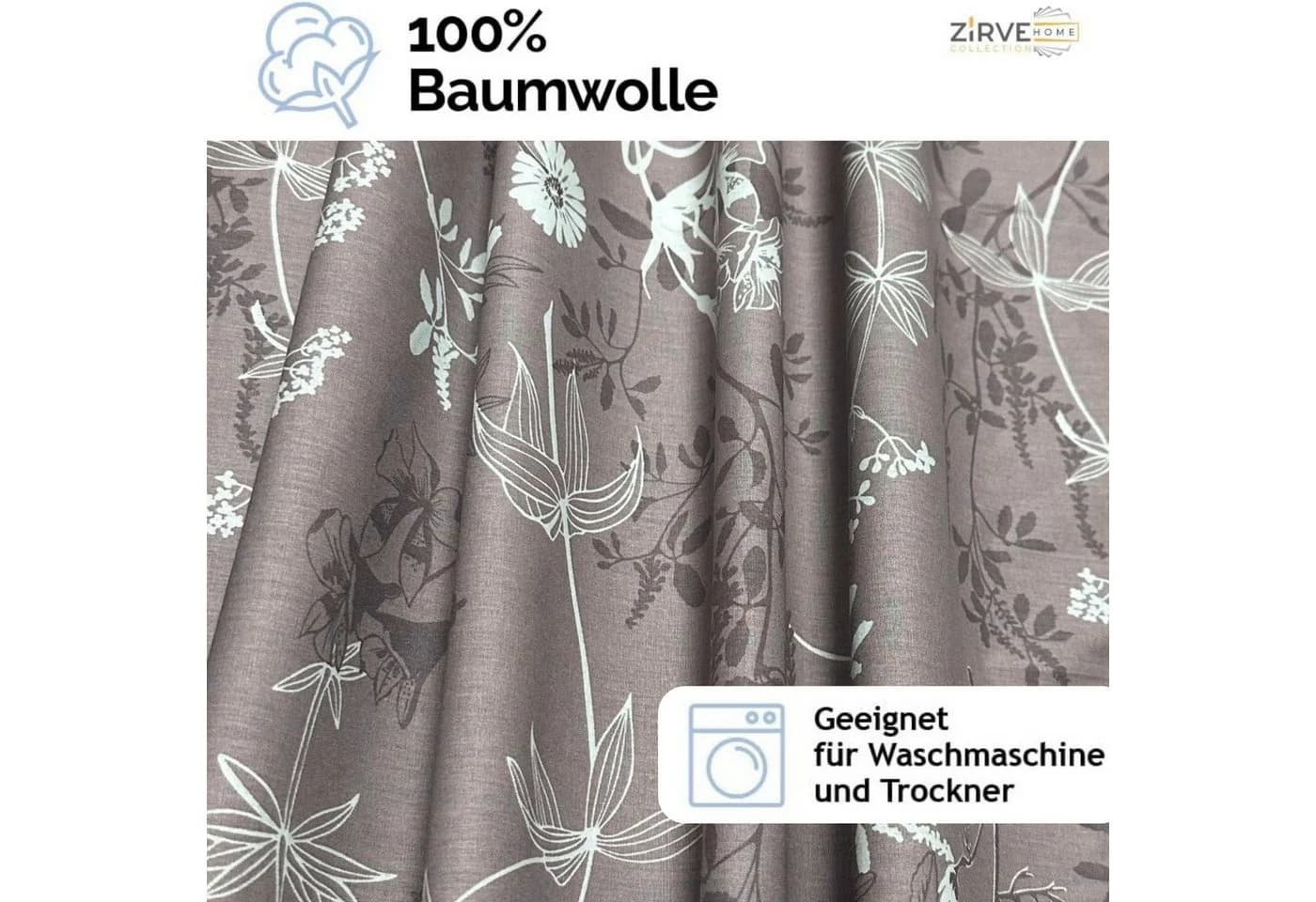 ZIRVEHOME Bettwäsche 3-teilig Baumwolle Braun Weiß Geblümt - Bild 3