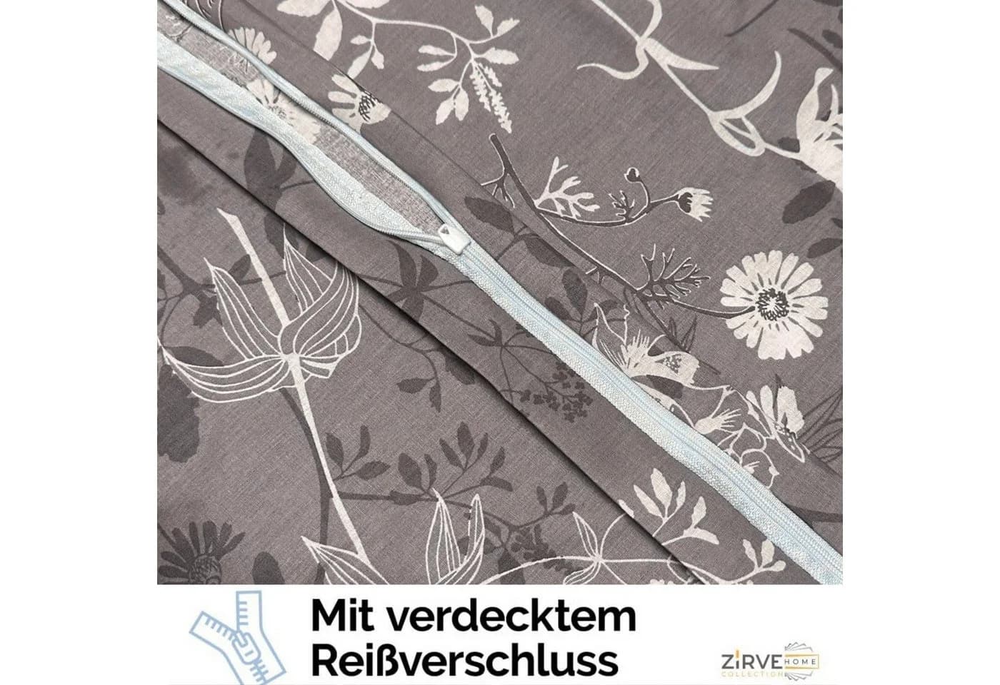 ZIRVEHOME Bettwäsche 3-teilig Baumwolle Braun Weiß Geblümt - Bild 4