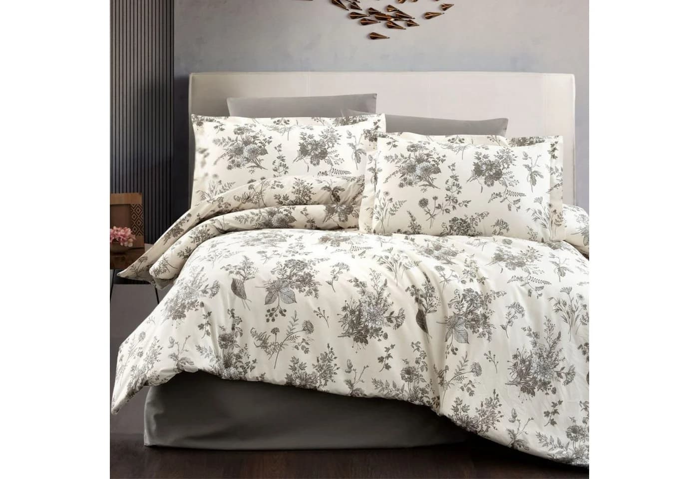 ZIRVEHOME Bettwäsche Baumwolle Beige mit Blumenmuster