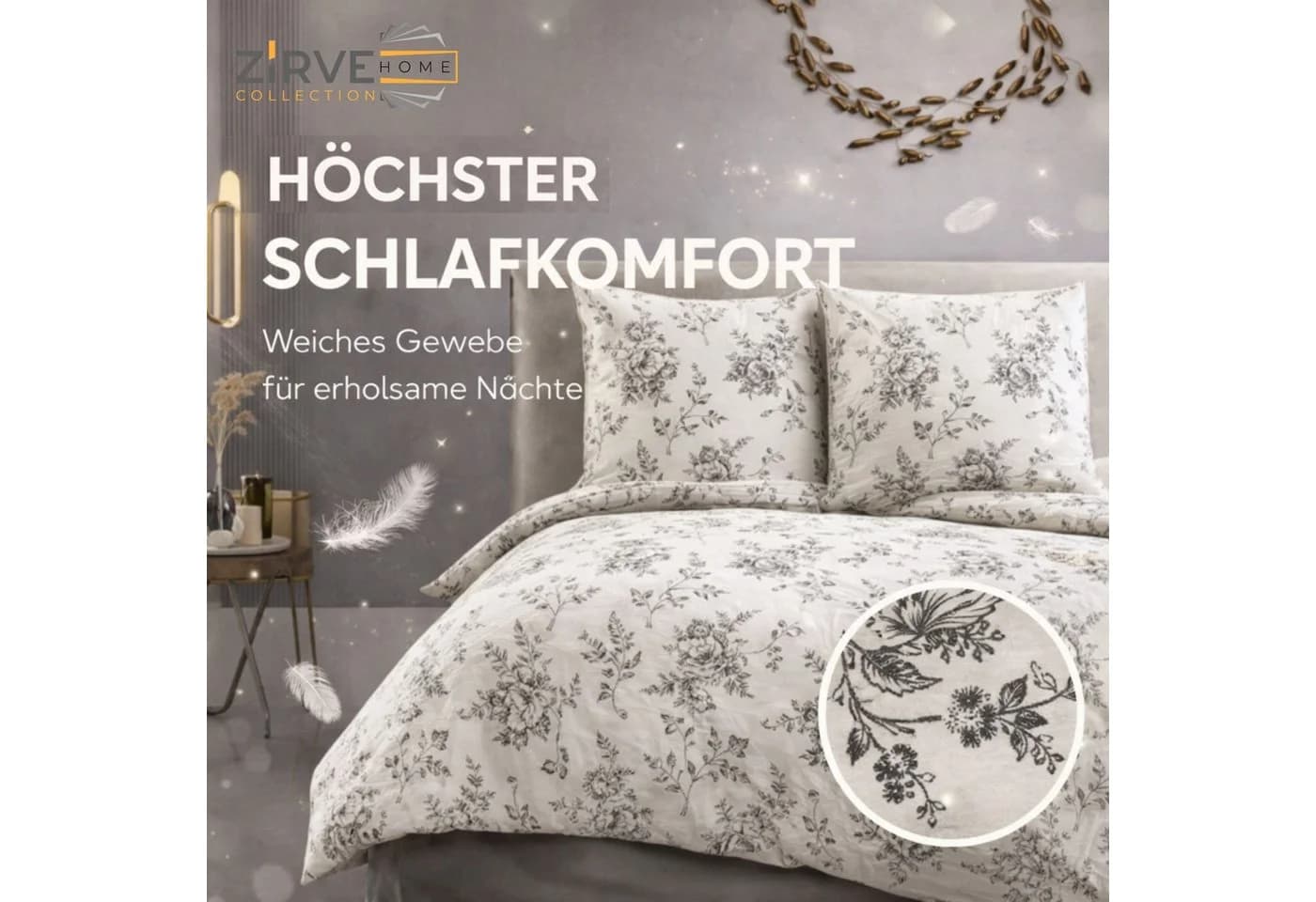 ZIRVEHOME Bettwäsche Baumwolle Beige mit Blumenmuster - Bild 3