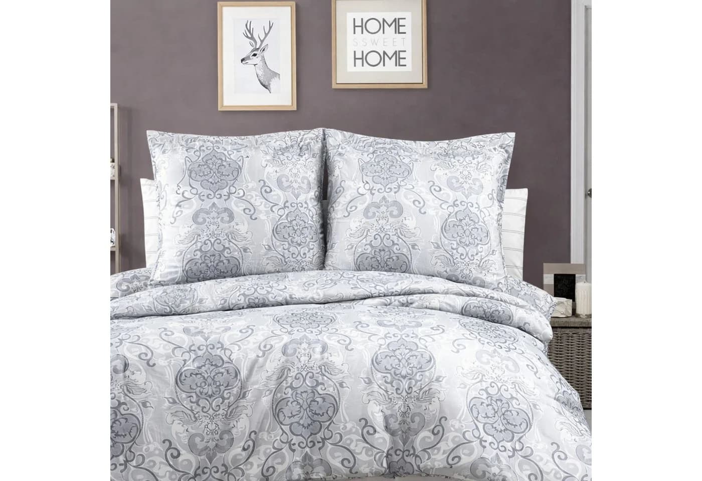 ZIRVEHOME Bettwäsche 2-tlg. Grau-Weiß Ornament 100% Baumwolle - Bild 2
