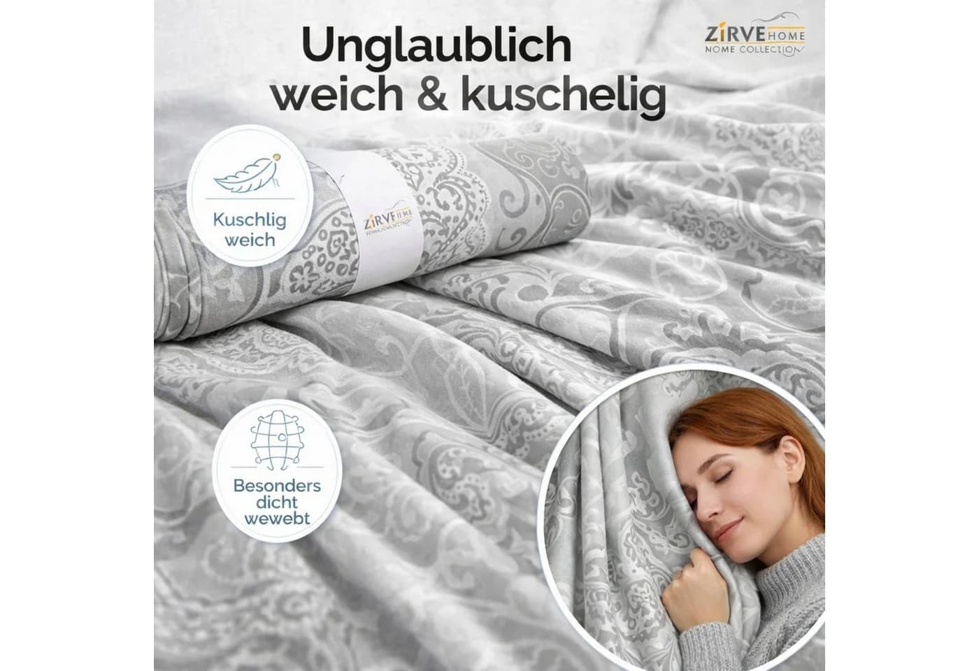 ZIRVEHOME Bettwäsche 2-tlg. Grau-Weiß Ornament 100% Baumwolle - Bild 3