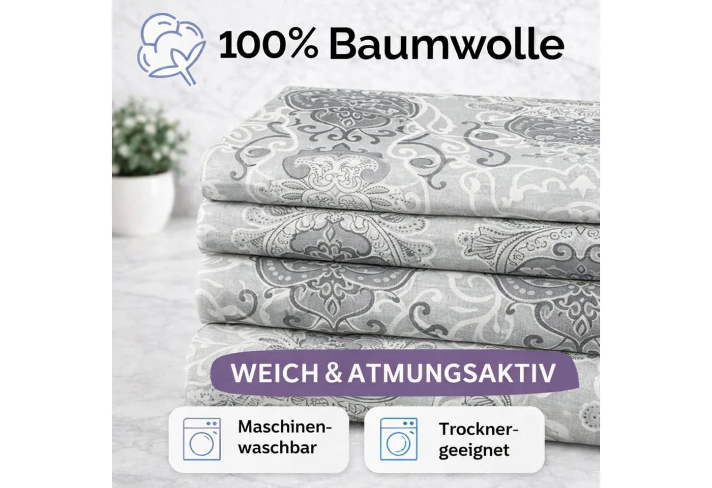 ZIRVEHOME Bettwäsche 2-tlg. Grau-Weiß Ornament 100% Baumwolle - Bild 4