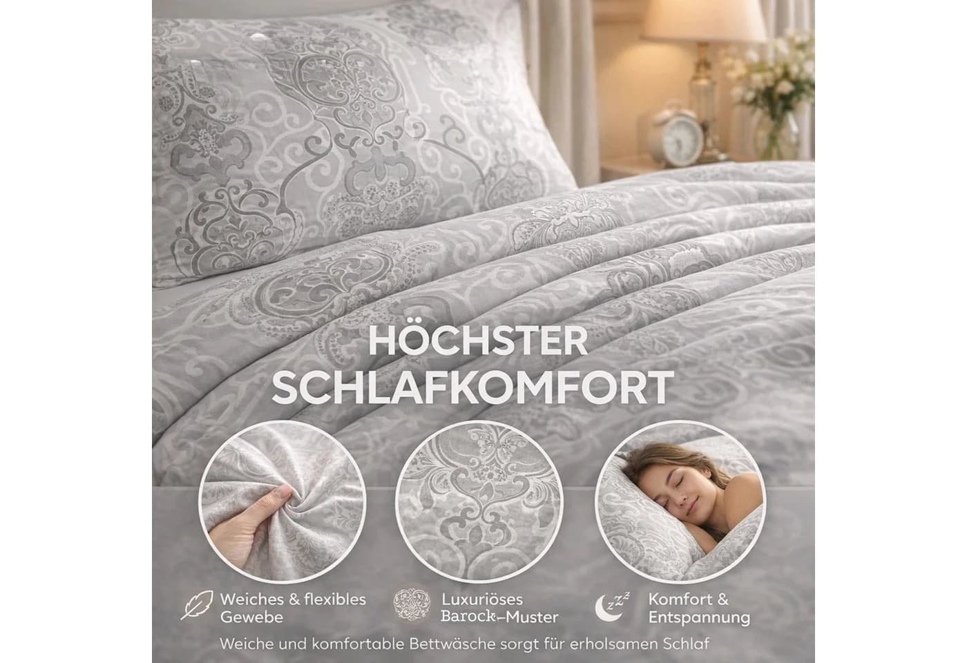 ZIRVEHOME Bettwäsche 2-tlg. Grau-Weiß Ornament 100% Baumwolle - Bild 5