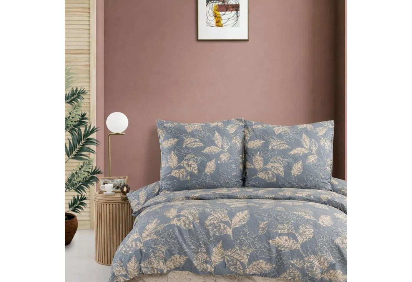 ZIRVEHOME Bettwäsche Set 135x200 cm Grau Blau Blattmuster Baumwolle - Bild 2