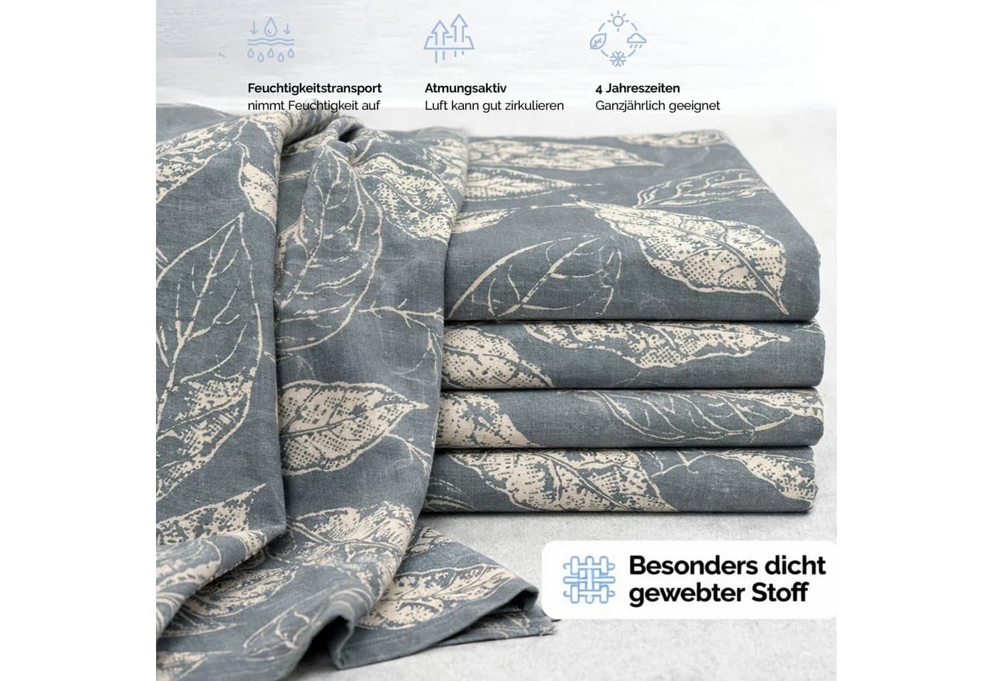 ZIRVEHOME Bettwäsche Set 135x200 cm Grau Blau Blattmuster Baumwolle - Bild 4