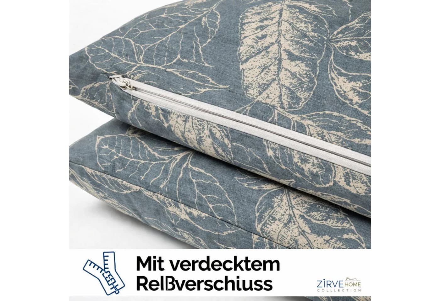 ZIRVEHOME Bettwäsche Set 135x200 cm Grau Blau Blattmuster Baumwolle - Bild 5