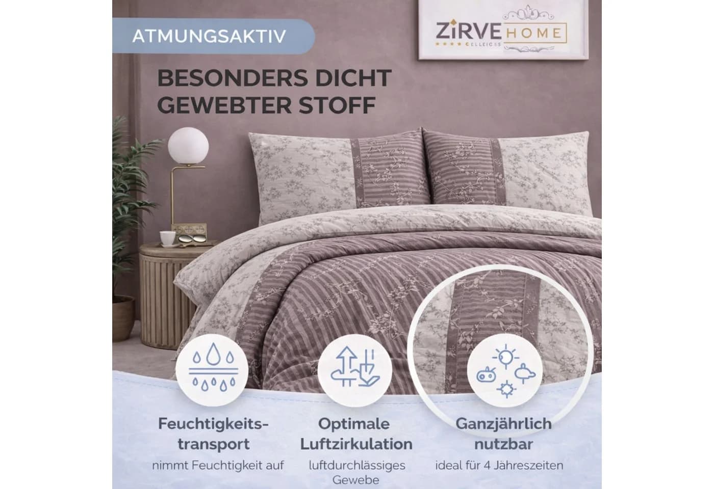 ZIRVEHOME Bettwäsche Baumwolle Ornament Design Braun, Beige, Creme - Bild 3