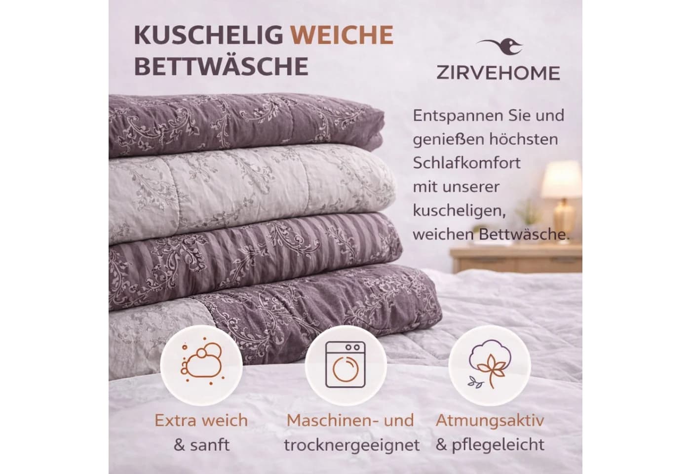 ZIRVEHOME Bettwäsche Baumwolle Ornament Design Braun, Beige, Creme - Bild 4