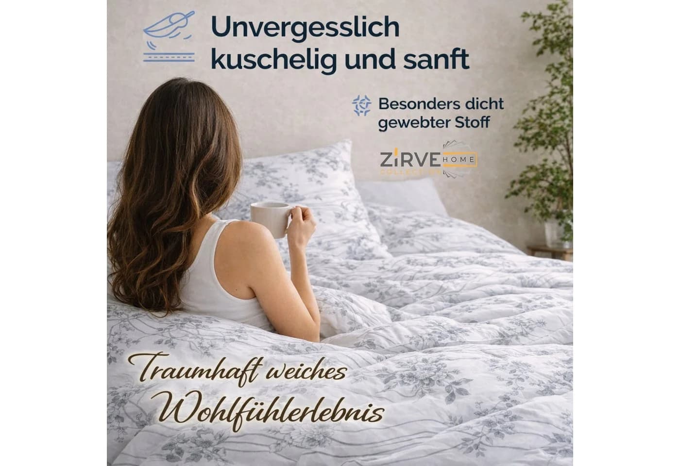 ZIRVEHOME Bettwäsche Set 3-teilig Baumwolle Grau Weiß Floral - Bild 3