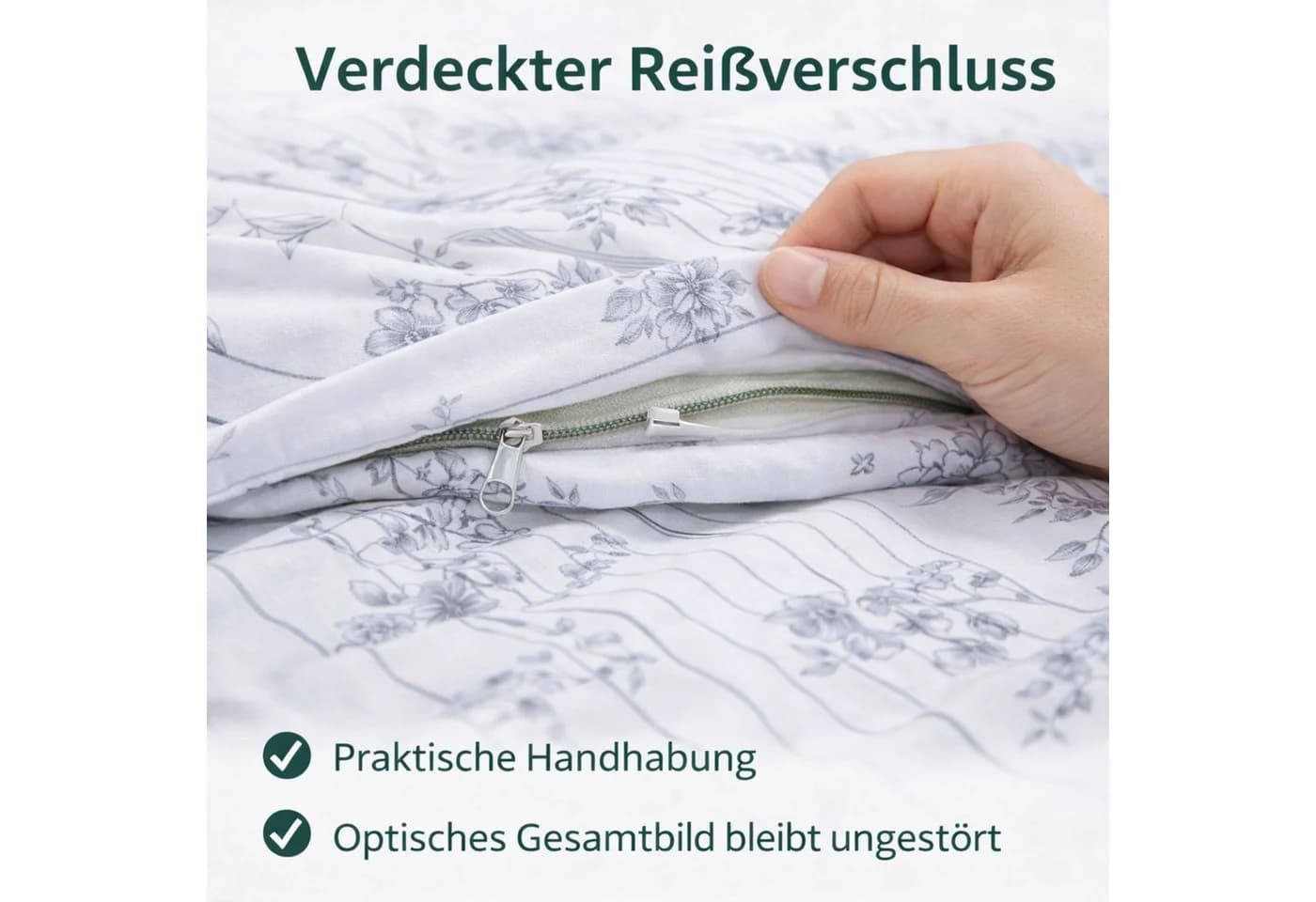 ZIRVEHOME Bettwäsche Set 3-teilig Baumwolle Grau Weiß Floral - Bild 5