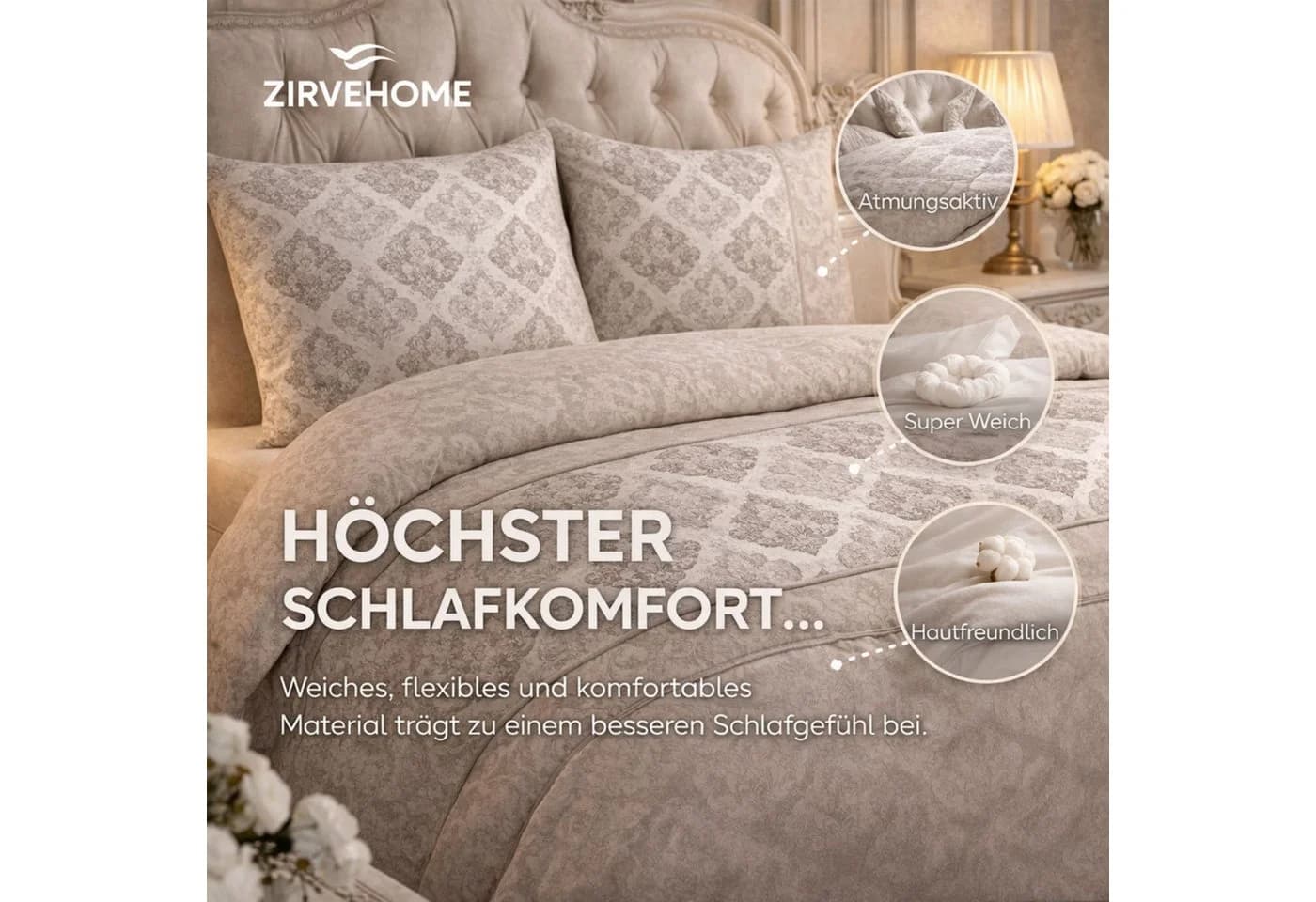 ZIRVEHOME Bettwäsche Baumwolle Ornament Design Braun Beige Creme