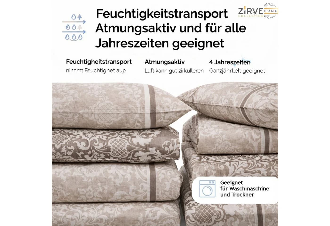 ZIRVEHOME Bettwäsche Baumwolle Ornament Design Braun Beige Creme - Bild 3