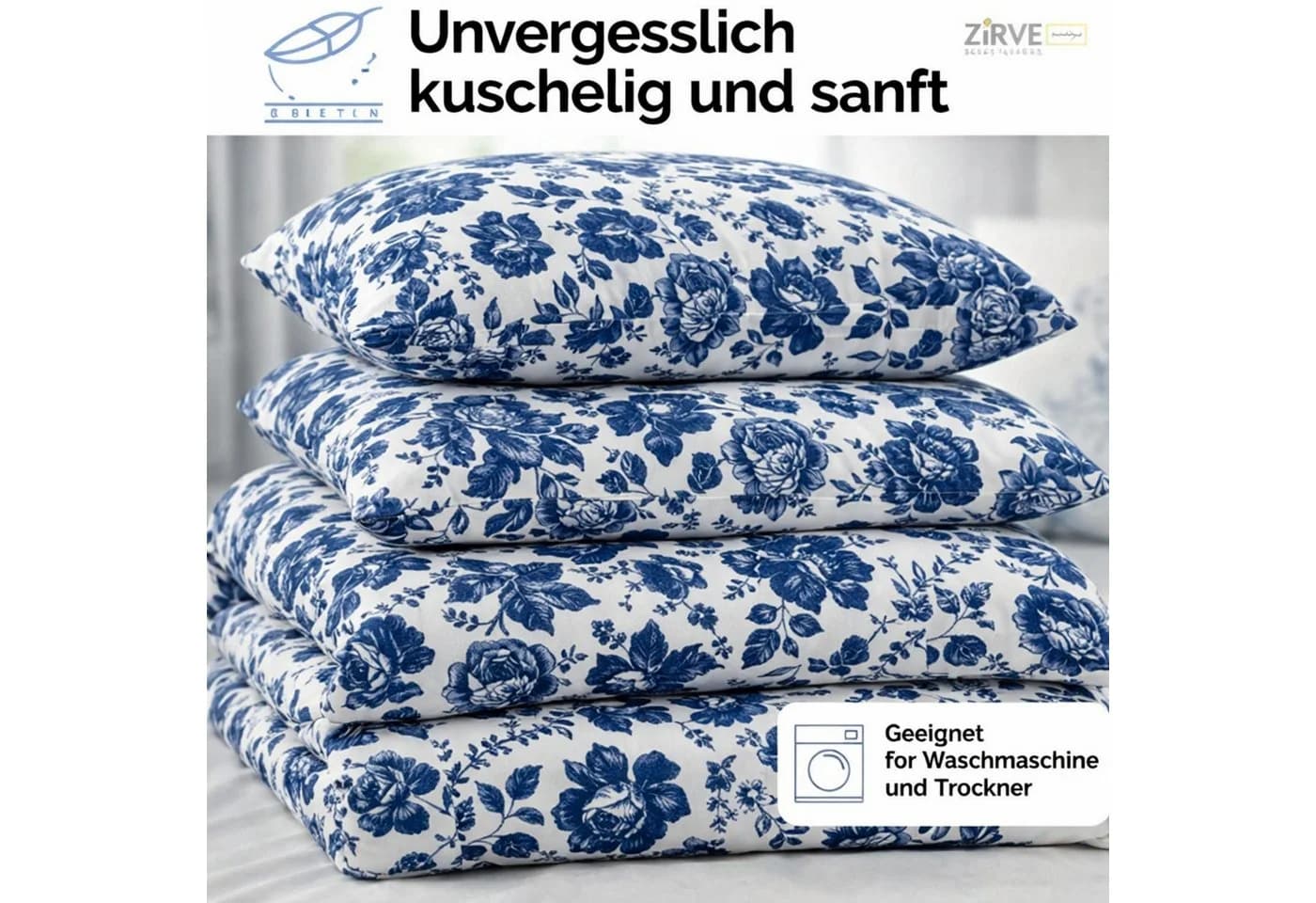 ZIRVEHOME Bettwäsche 3-teilig Baumwolle Renforcé Floral Braun/Weiß