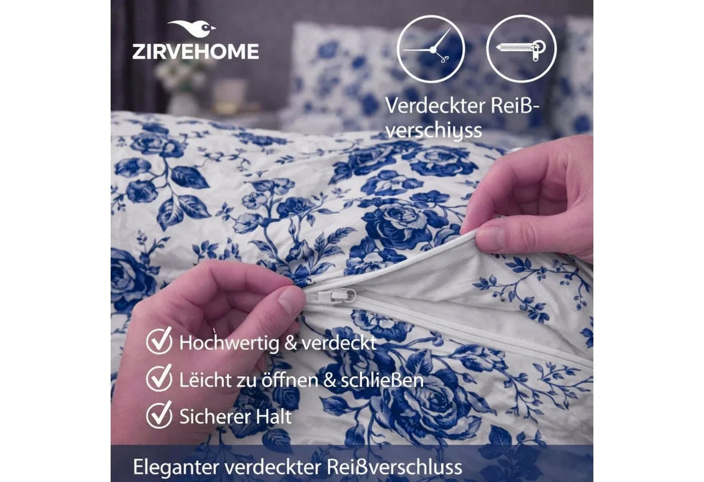 ZIRVEHOME Bettwäsche 3-teilig Baumwolle Renforcé Floral Braun/Weiß - Bild 5