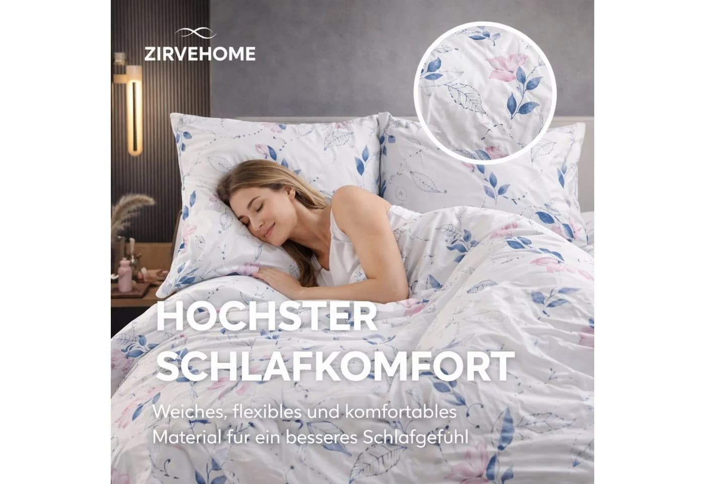 ZIRVEHOME Bettwäsche-Set 3-teilig Baumwolle Weiß Rosa Blau Floral - Bild 3
