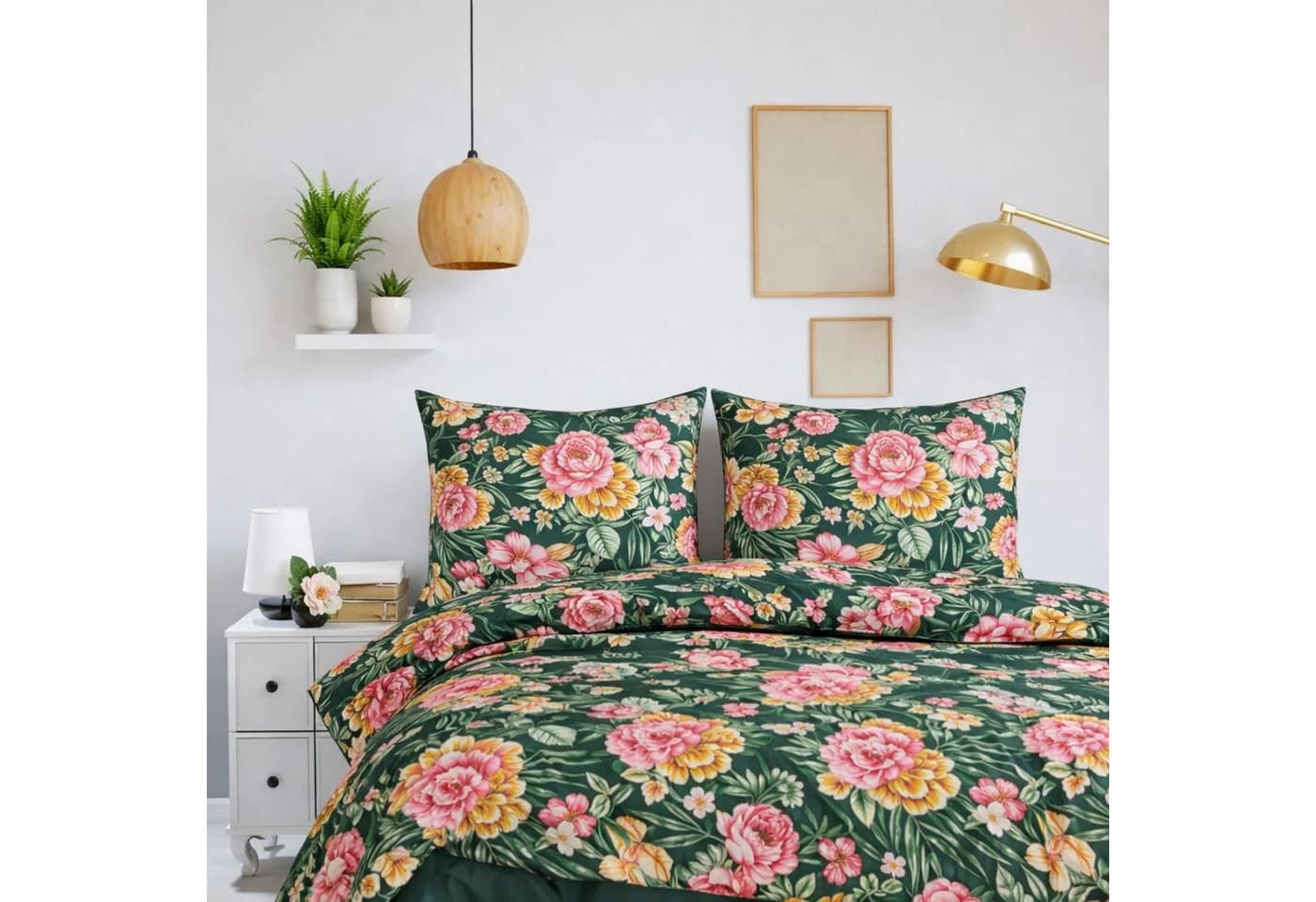 ZIRVEHOME Bettwäsche-Set Dunkelgrün Floral Blumenmuster 100% Baumwolle