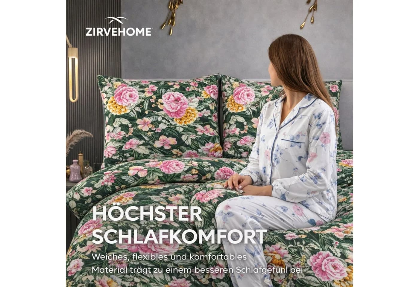 ZIRVEHOME Bettwäsche-Set Dunkelgrün Floral Blumenmuster 100% Baumwolle - Bild 3