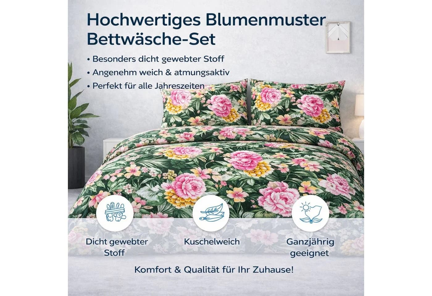ZIRVEHOME Bettwäsche-Set Dunkelgrün Floral Blumenmuster 100% Baumwolle - Bild 4