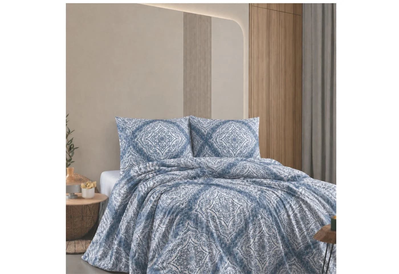 ZIRVEHOME Bettwäsche 2-teilig Ornament Design Blau Grau Baumwolle