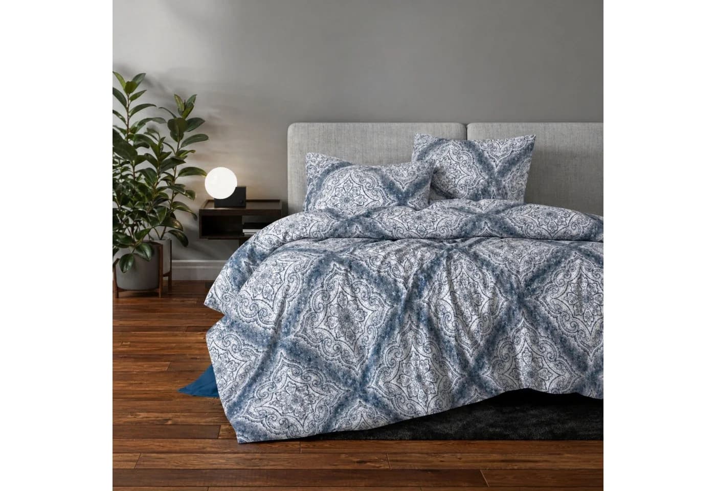 ZIRVEHOME Bettwäsche 2-teilig Ornament Design Blau Grau Baumwolle - Bild 2