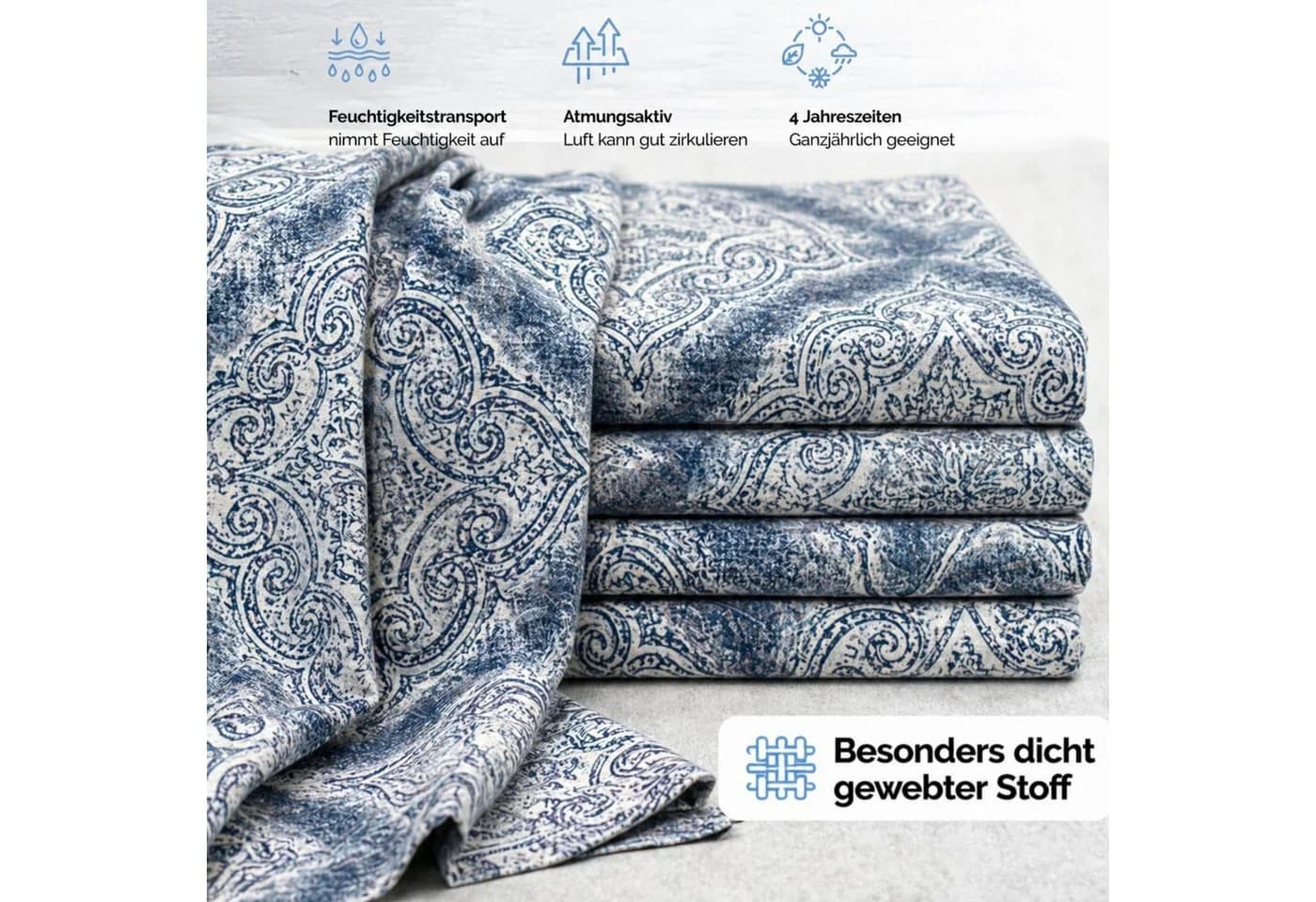 ZIRVEHOME Bettwäsche 2-teilig Ornament Design Blau Grau Baumwolle - Bild 4