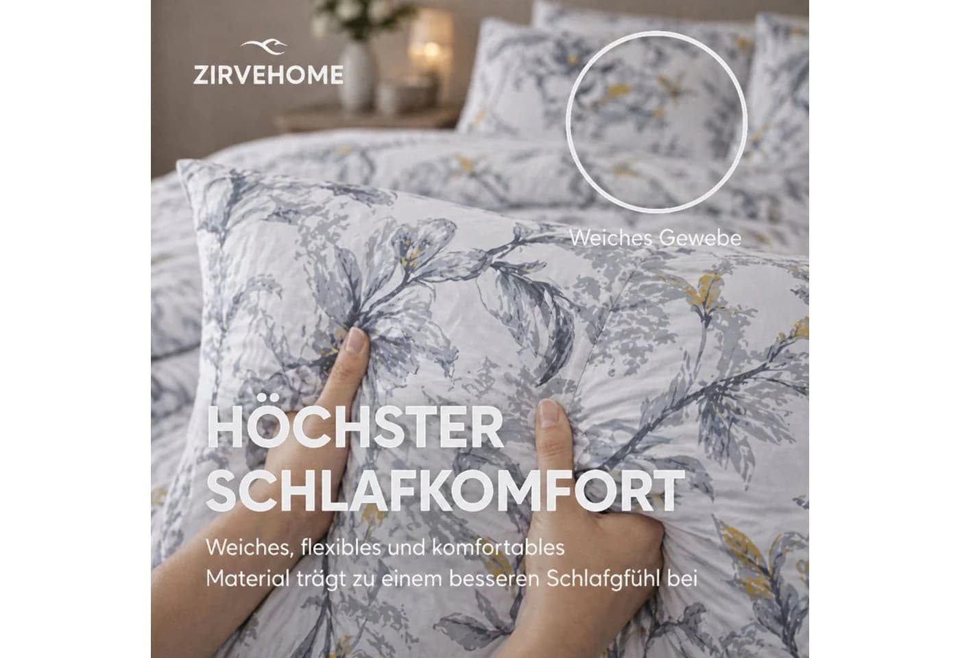 ZIRVEHOME Bettwäsche Set 3-teilig Blumenmuster Grau Weiß Gelb Baumwolle - Bild 4