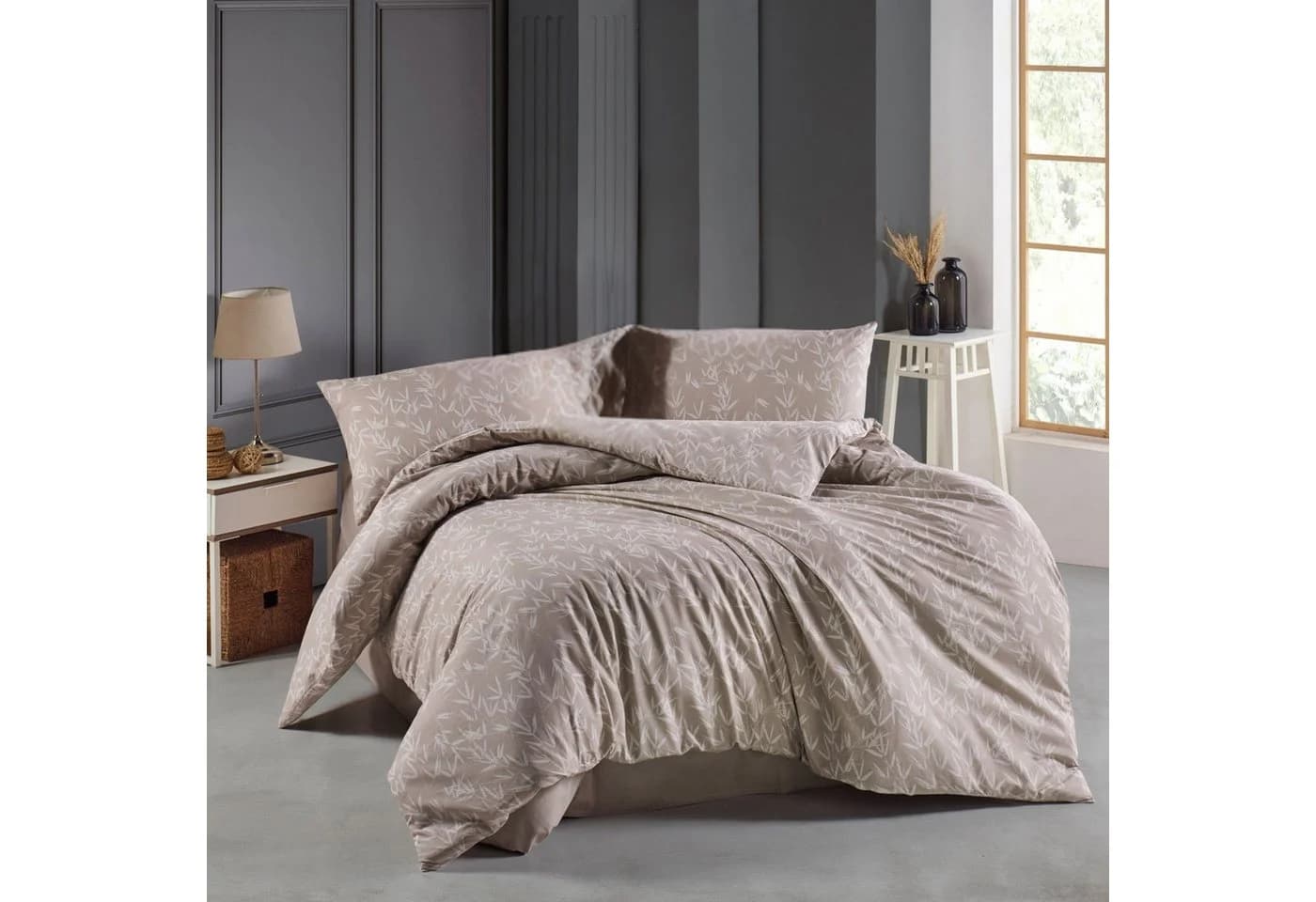 ZIRVEHOME Bettwäsche 2-teilig Beige Baumwolle Bambusblätter Design