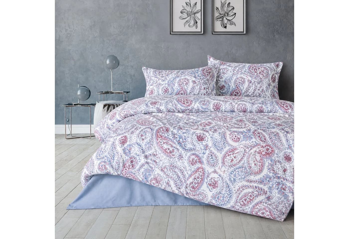 ZIRVEHOME Bettwäsche 3-teilig Paisley Blau Rosa Baumwolle Polyester