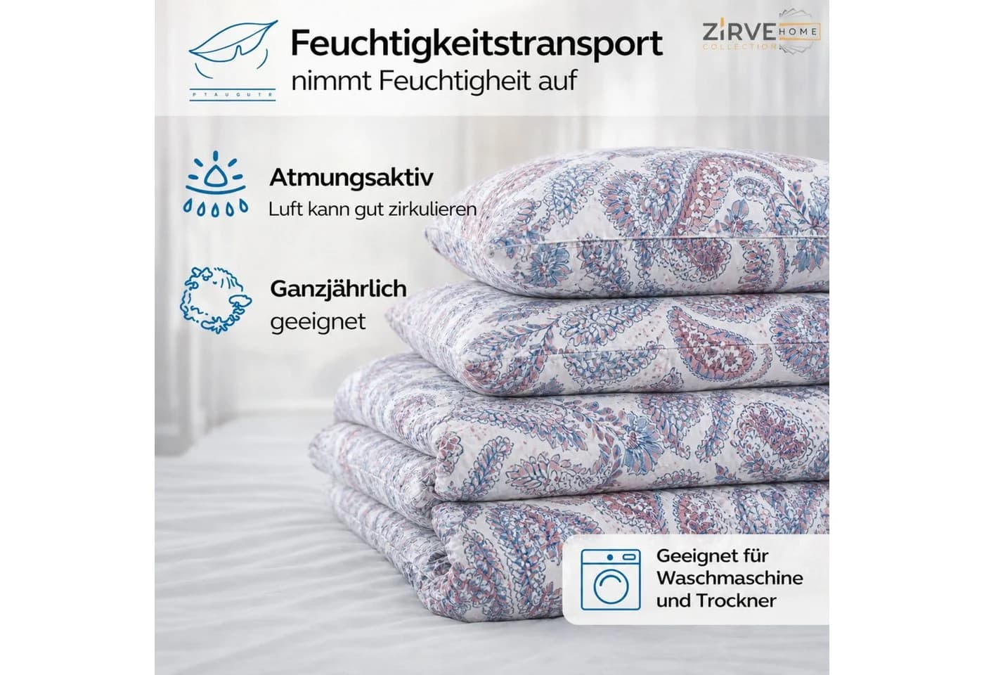 ZIRVEHOME Bettwäsche 3-teilig Paisley Blau Rosa Baumwolle Polyester - Bild 3