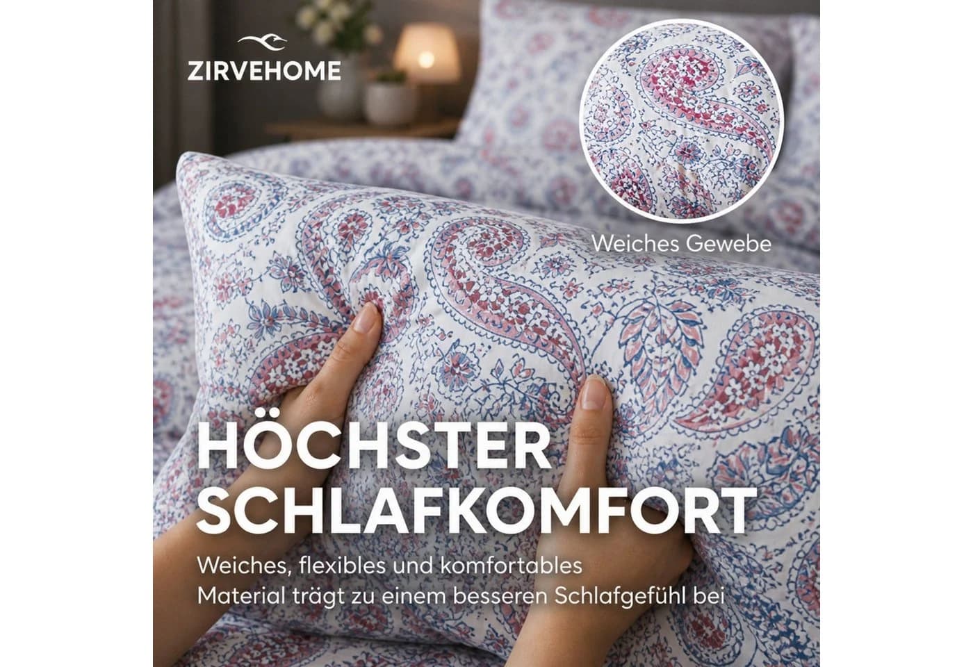 ZIRVEHOME Bettwäsche 3-teilig Paisley Blau Rosa Baumwolle Polyester - Bild 5