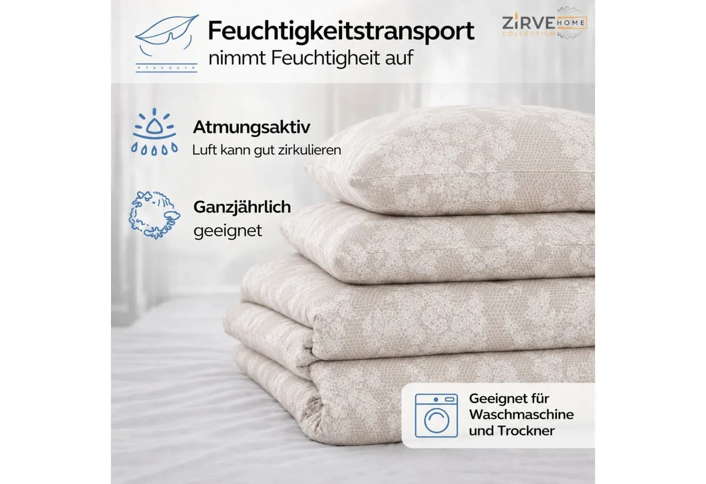 ZIRVEHOME Bettwäsche Set Beige Creme 3-teilig mit Spitzenmuster - Bild 3