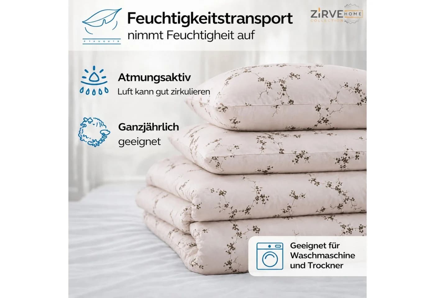 ZIRVEHOME Bettwäsche 3-teilig Beige Schwarz Weiß Blumenmuster Renforce - Bild 5