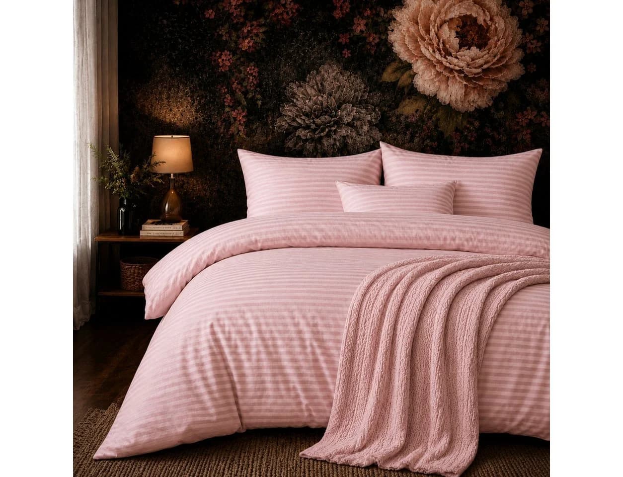 ZIRVEHOME Bettwäsche Rosa Damast Streifen 3-teilig Baumwolle - Bild 2