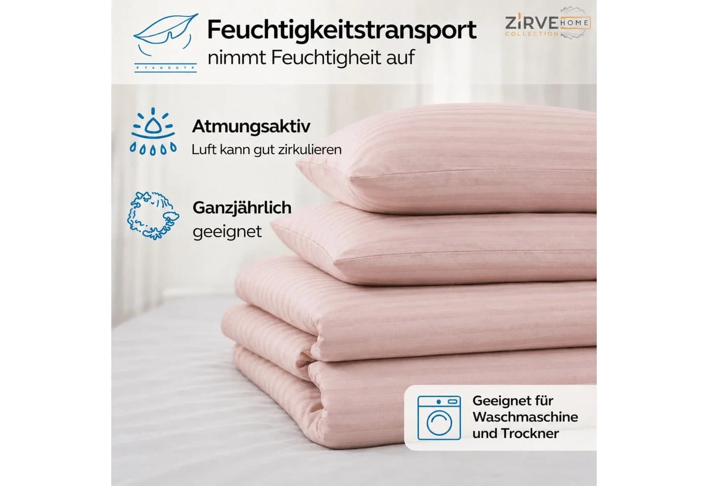 ZIRVEHOME Bettwäsche Rosa Damast Streifen 3-teilig Baumwolle - Bild 3