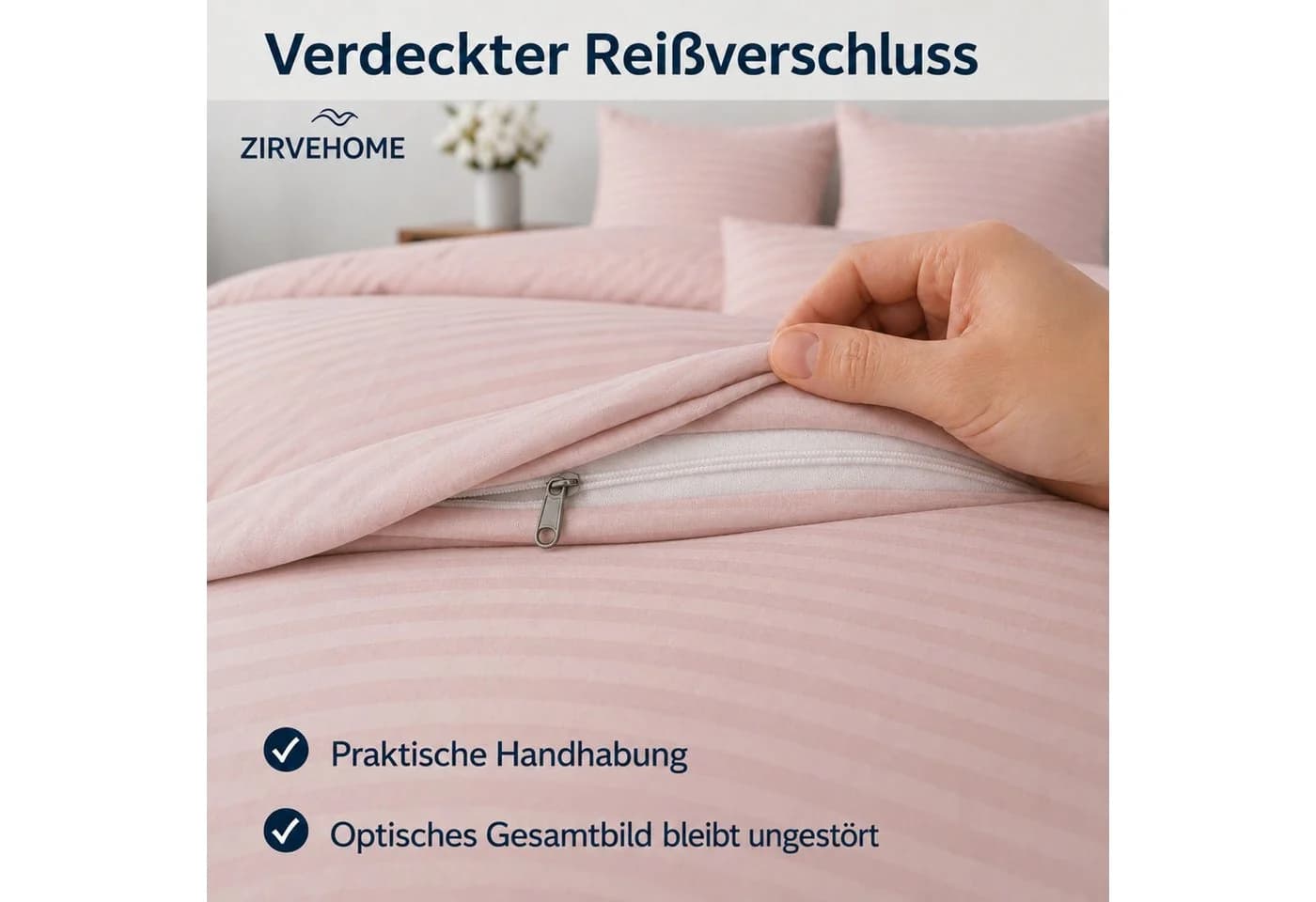 ZIRVEHOME Bettwäsche Rosa Damast Streifen 3-teilig Baumwolle - Bild 5