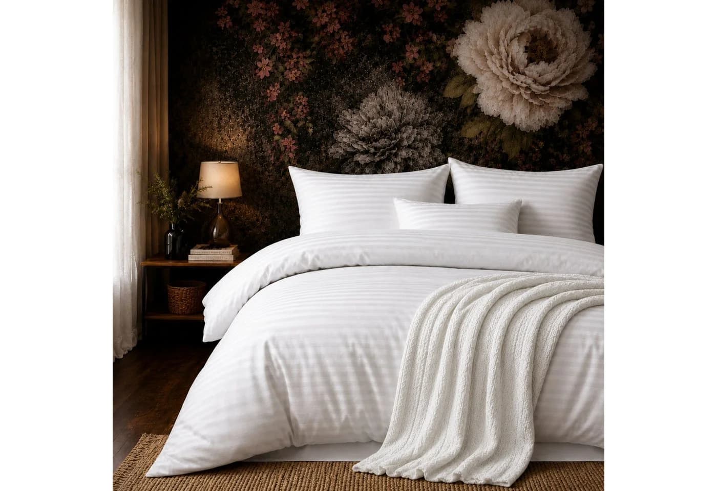 ZIRVEHOME Bettwäsche-Set 3-tlg. Weiß Damast Streifen 240x220 cm - Bild 2