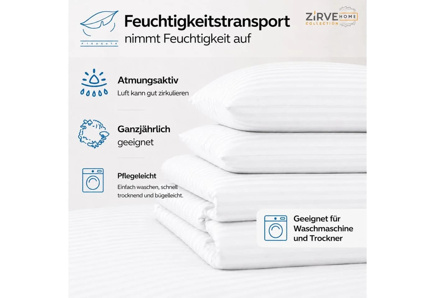 ZIRVEHOME Bettwäsche-Set 3-tlg. Weiß Damast Streifen 240x220 cm - Bild 3