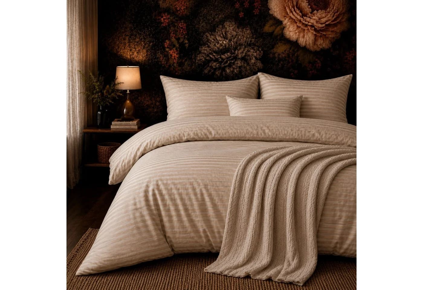 ZIRVEHOME Bettwäsche Set Beige Damast Streifen 135x200 cm - Bild 2