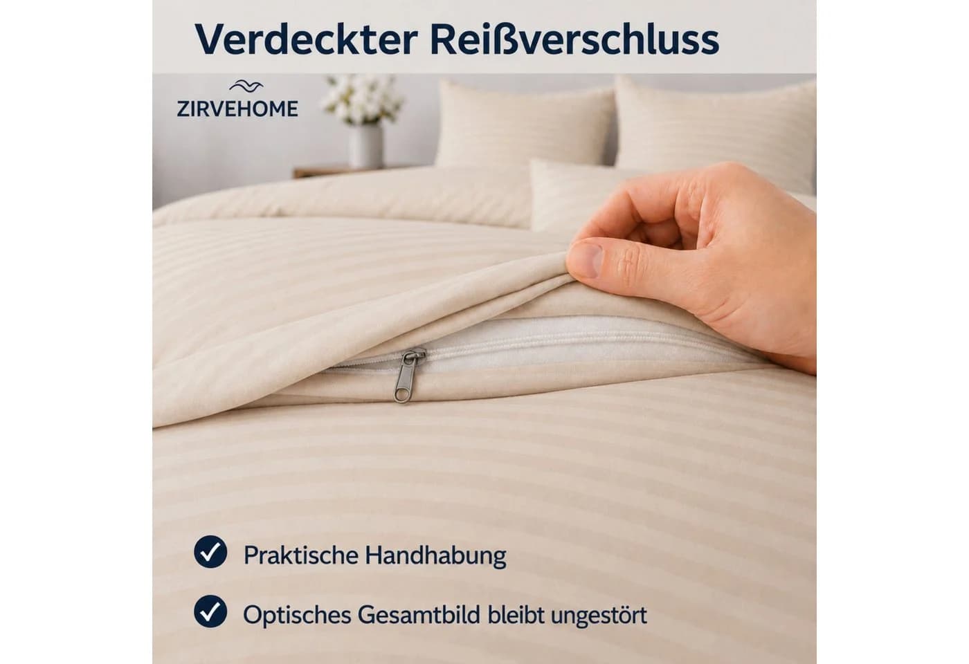 ZIRVEHOME Bettwäsche Set Beige Damast Streifen 135x200 cm - Bild 5