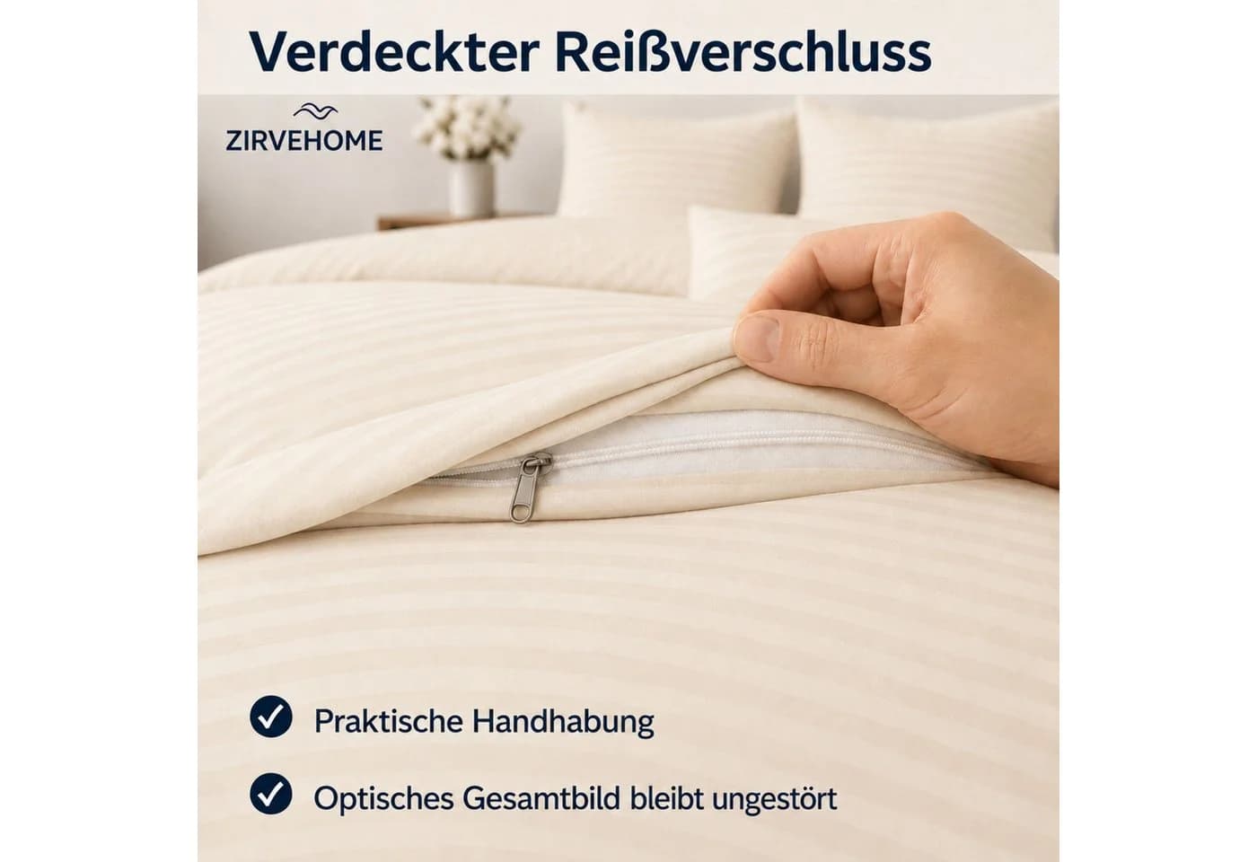 ZIRVEHOME Bettwäsche Set Creme Damast Streifen 135x200 cm - Bild 5