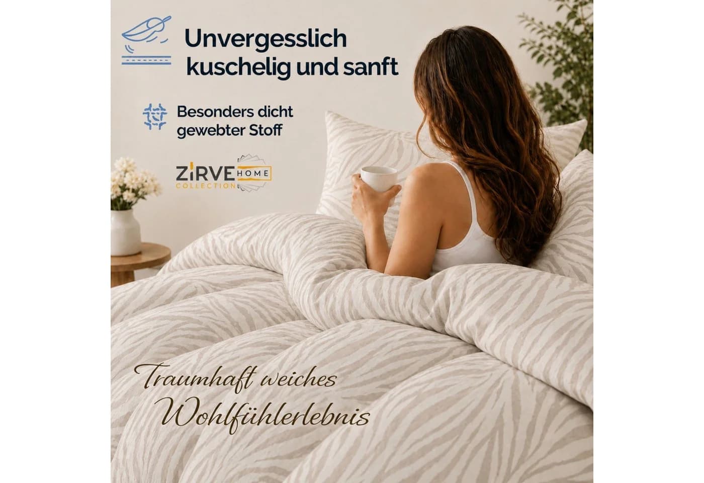 ZIRVEHOME Bettwäsche 3-teilig Beige Zebra-Muster Baumwolle - Bild 4
