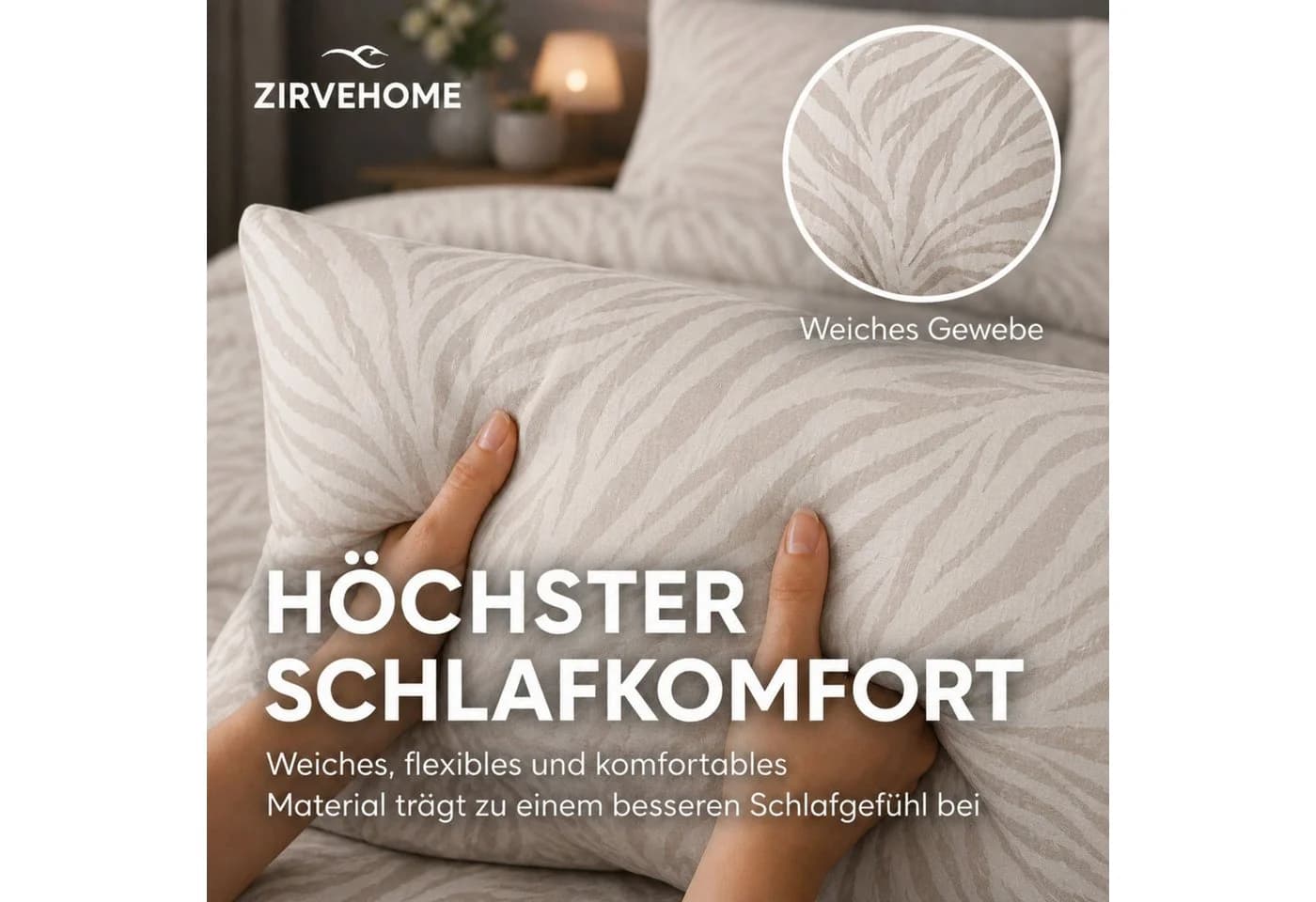 ZIRVEHOME Bettwäsche 3-teilig Beige Zebra-Muster Baumwolle - Bild 5