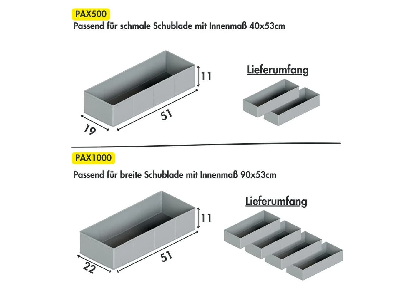 Clutter Cover Organizer für PAX Schrank Grau 4er-Set Trennboxen