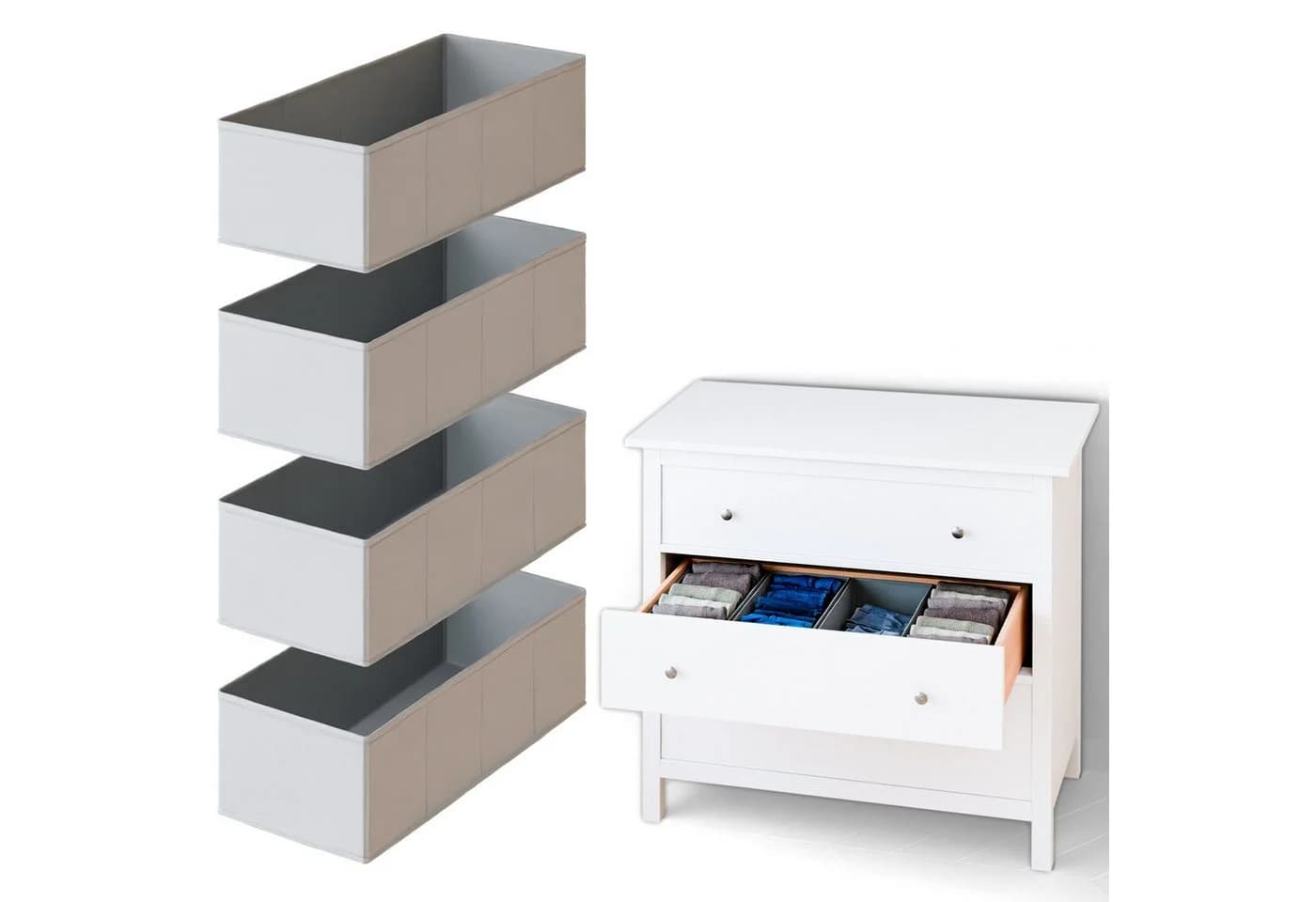 Clutter Cover Organizer für Hemnes Kommode 4er-Set Hellgrau - Bild 2